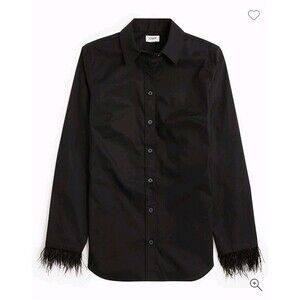 J.Crew Feather-Trimmed Button-Up Shirt Signature Fit Black CE439 Size XL NWT